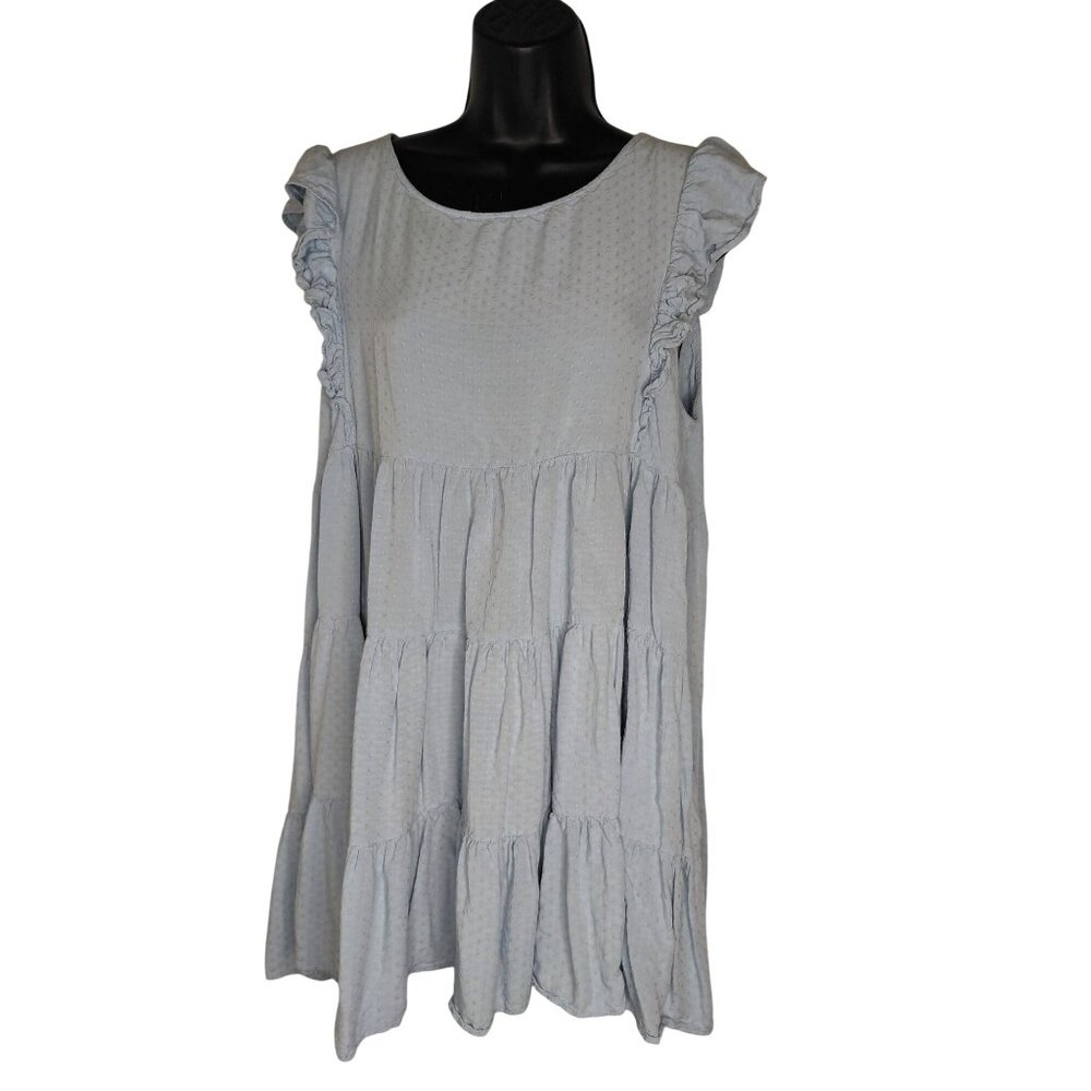 Kori America Light Blue Ruffled Sleeveless Tiered Dress M